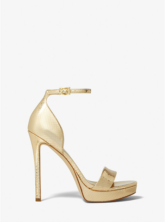 Michael Kors Jordyn Metallic Snake Embossed Leather Platform Women Sandals PALE GOLD | USANWX1892