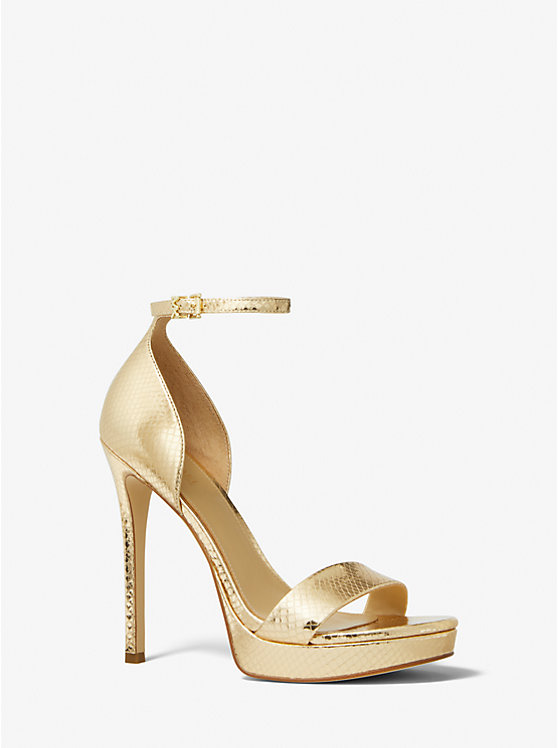 Michael Kors Jordyn Metallic Snake Embossed Leather Platform Women Sandals PALE GOLD | USANWX1892