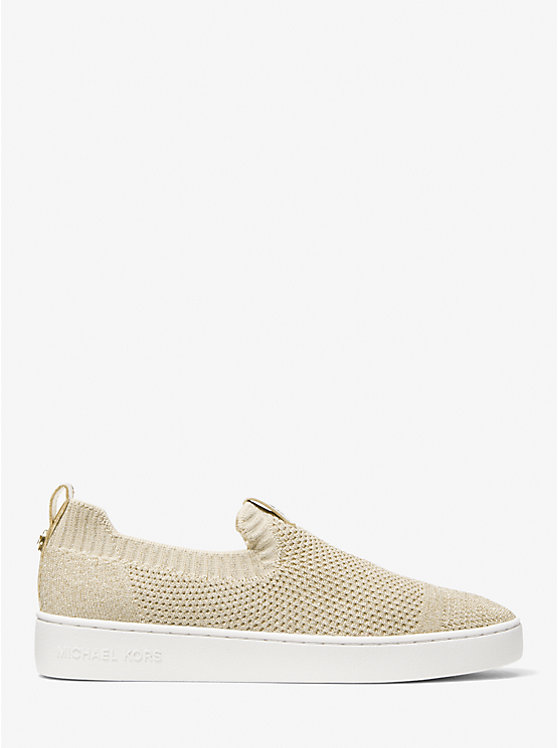 Michael Kors Juno Metallic Stretch Knit Slip-On Women Sneakers PALE GOLD | USANWJ1996