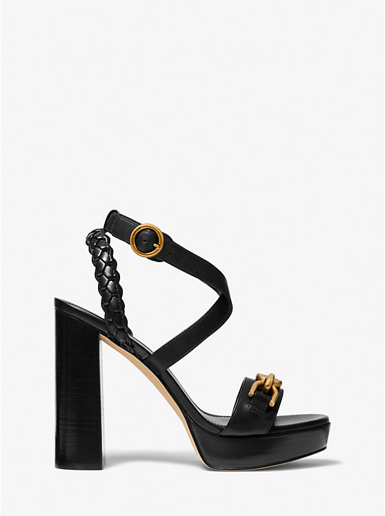 Michael Kors Kailey Embellished Leather Platform Women Sandals BLACK | USABEN1896