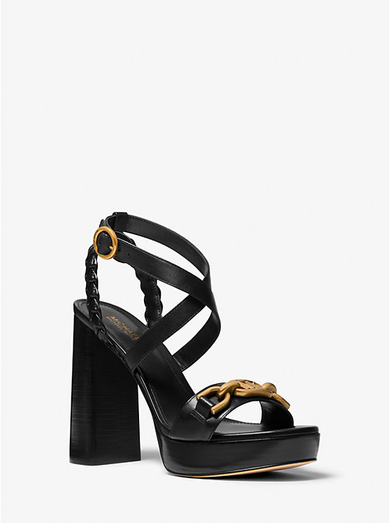 Michael Kors Kailey Embellished Leather Platform Women Sandals BLACK | USABEN1896