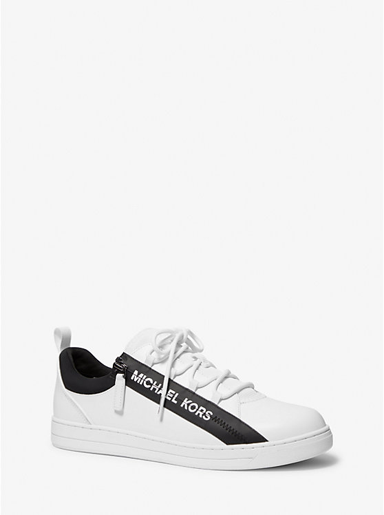 Michael Kors Keating Leather and Mesh Zip-Up Men Sneakers OPTIC WHITE | USADFC2271