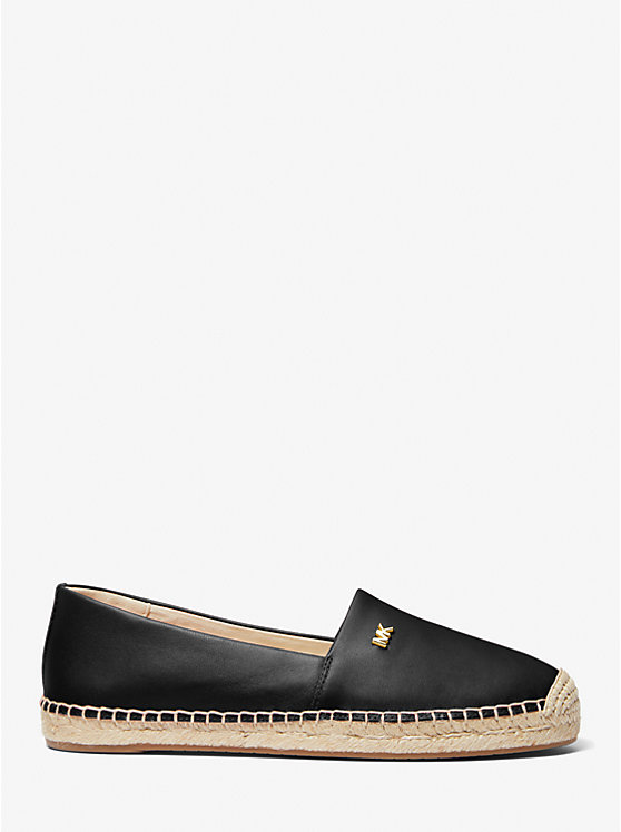 Michael Kors Kendrick Leather Slip-On Espadrille Women Flats BLACK | USAZUP1692