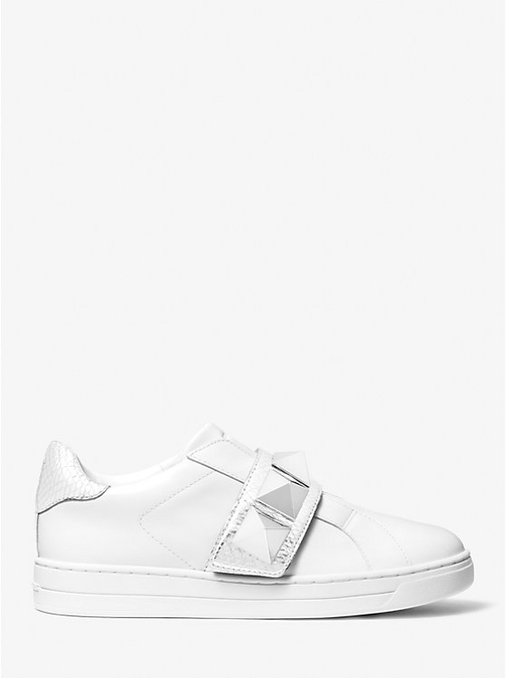 Michael Kors Kenna Studded Leather Women Sneakers SILVER | USABEX2000