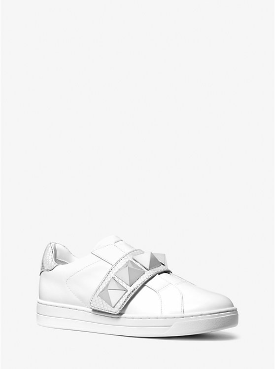 Michael Kors Kenna Studded Leather Women Sneakers SILVER | USABEX2000