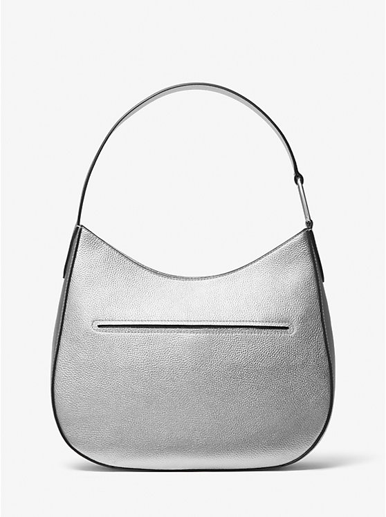 Michael Kors Kensington Large Metallic Leather Hobo Women Shoulder Bag SILVER | USACTM1222