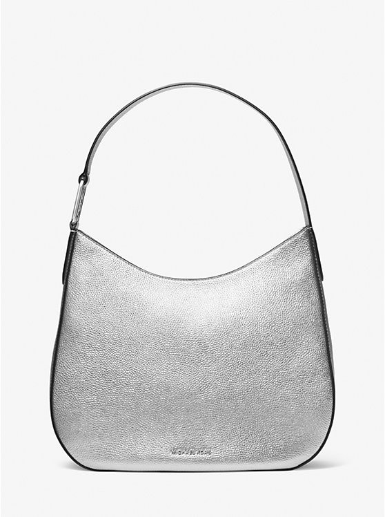 Michael Kors Kensington Large Metallic Leather Hobo Women Shoulder Bag SILVER | USACTM1222