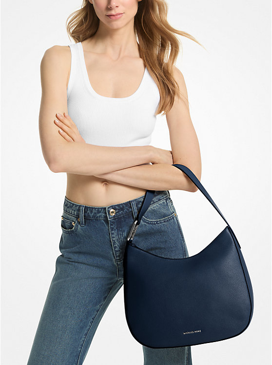 Michael Kors Kensington Large Pebbled Leather Hobo Women Shoulder Bag NAVY | USAZUQ1224