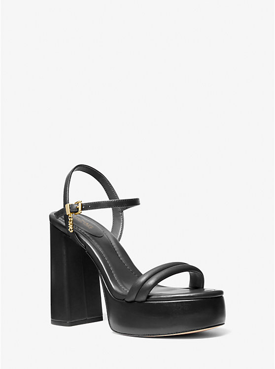 Michael Kors Laci Leather Platform Women Sandals BLACK | USAFDI1906