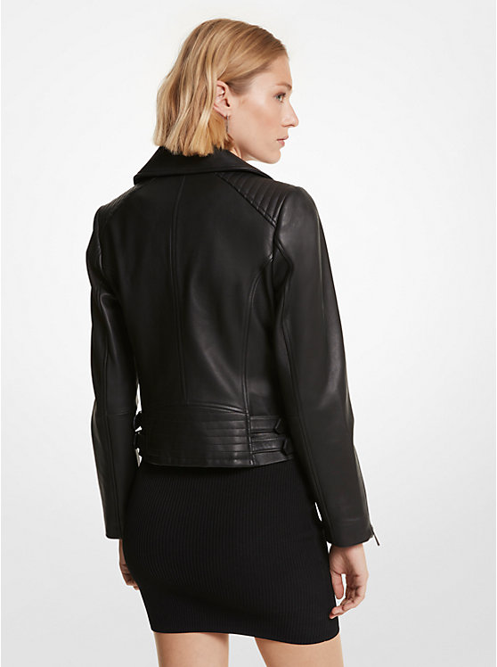 Michael Kors Leather Moto Women Jacket BLACK | USALIV1381