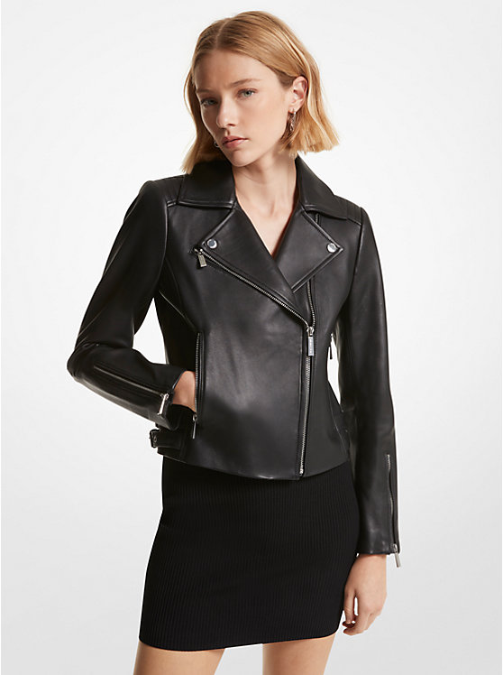 Michael Kors Leather Moto Women Jacket BLACK | USALIV1381