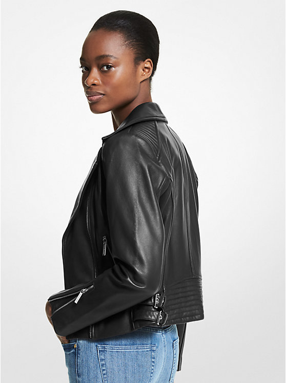 Michael Kors Leather Moto Women Jacket BLACK | USAJPN1383