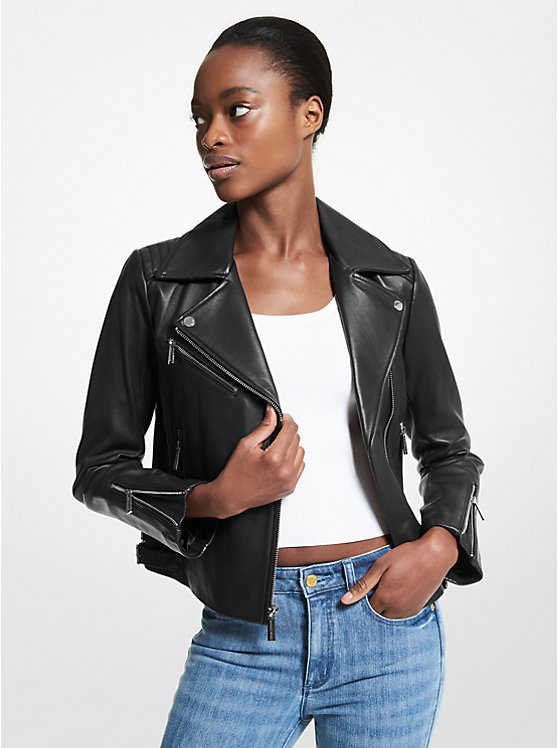 Michael Kors Leather Moto Women Jacket BLACK | USAJPN1383