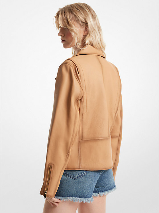 Michael Kors Leather Moto Women Jacket PALE PEANUT | USAKOB1382