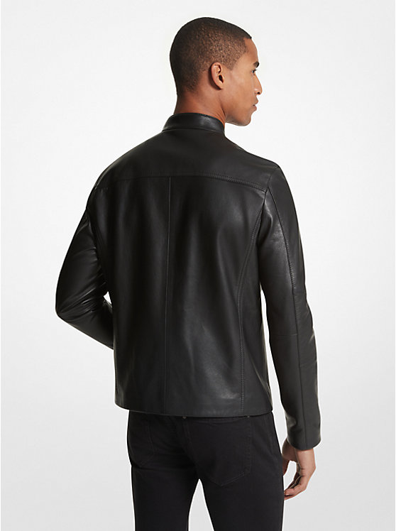 Michael Kors Leather Racer Men Jacket BLACK | USAPJX2189