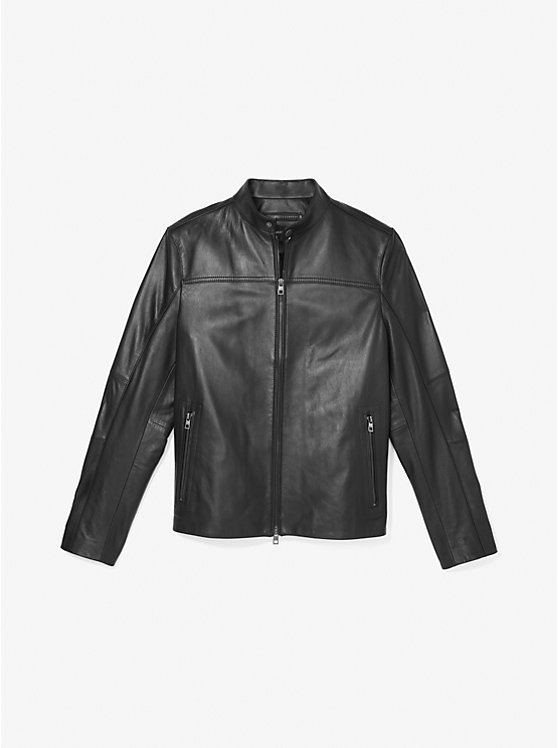 Michael Kors Leather Racer Men Jacket BLACK | USAPJX2189