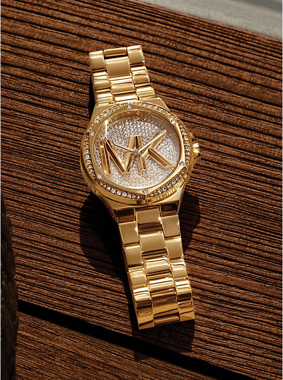 Michael Kors Lennox Pavé Logo Gold-Tone Logo Women Watch GOLD | USAVRA1585