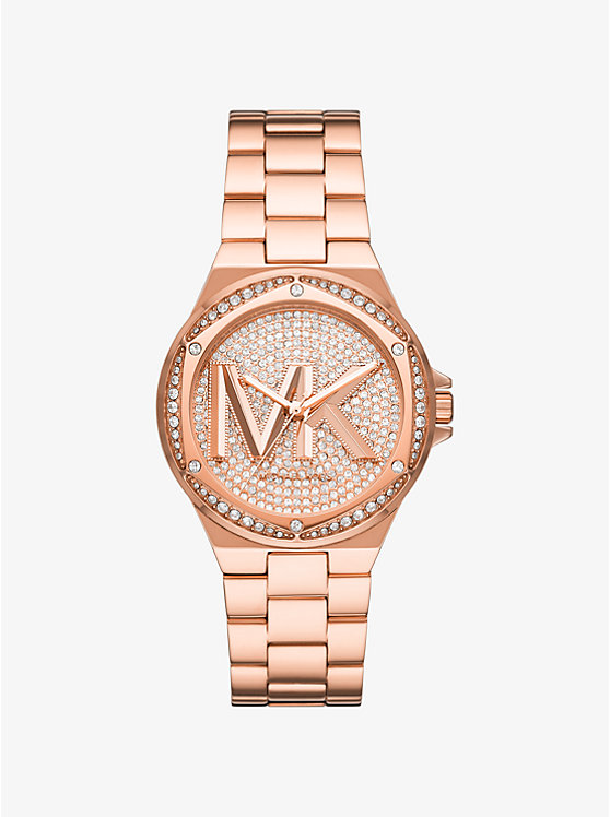 Michael Kors Lennox Pavé Logo Rose Gold-Tone Women Watch ROSE GOLD | USACTS1586