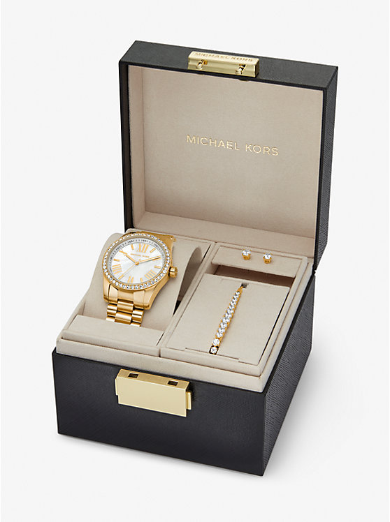 Michael Kors Lexington Pavé Gold-Tone and Jewelry Gift Set Women Watch GOLD | USAHAK1592