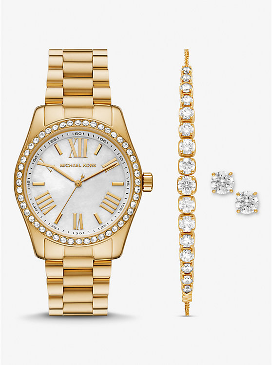 Michael Kors Lexington Pavé Gold-Tone and Jewelry Gift Set Women Watch GOLD | USAHAK1592