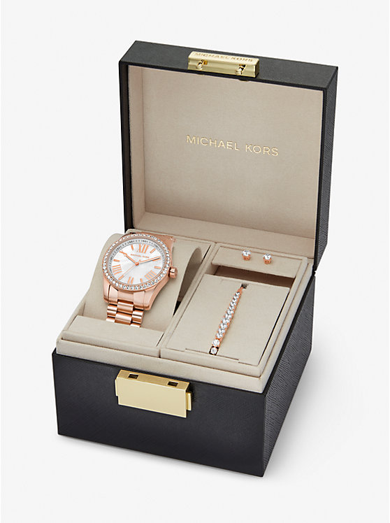 Michael Kors Lexington Pavé Rose Gold-Tone and Jewelry Gift Set Women Watch ROSE GOLD | USAGSL1593