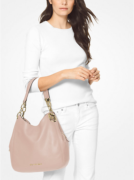 Michael Kors Lillie Large Pebbled Leather Women Shoulder Bag SOFT PINK | USAKOE1226