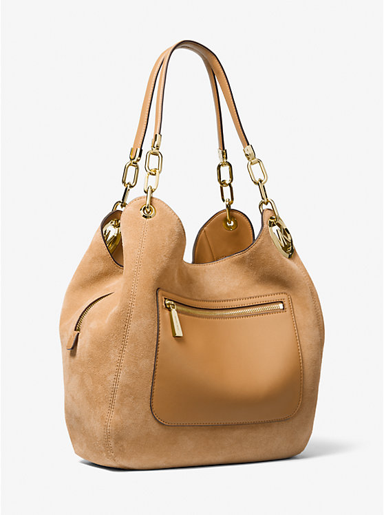 Michael Kors Lillie Large Suede Women Tote Bag PALE PEANUT | USAKOA1261