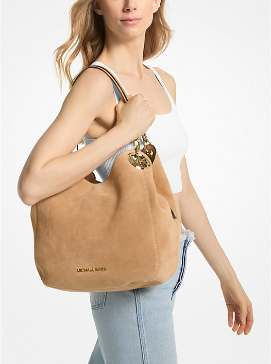 Michael Kors Lillie Large Suede Women Tote Bag PALE PEANUT | USAKOA1261