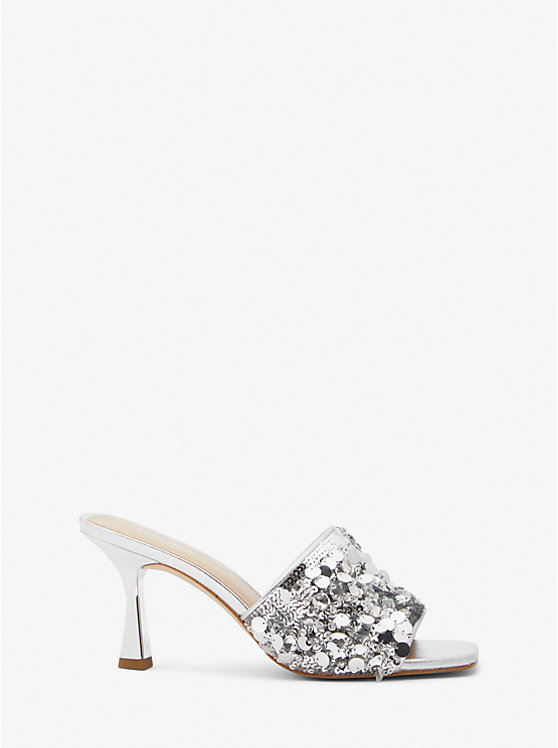 Michael Kors Limited-Edition Tessa Hand-Embellished Mule Women Sandals SILVER | USAPJS1910