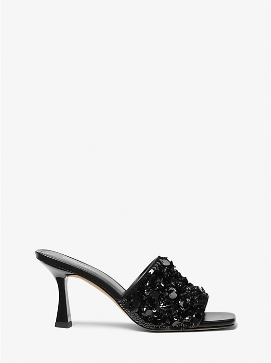 Michael Kors Limited-Edition Tessa Hand-Embellished Mule Women Sandals BLACK | USAOKD1911