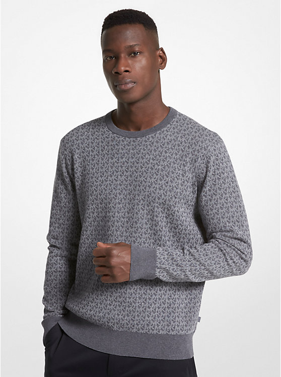 Michael Kors Logo Cotton Jacquard Men Sweater ASH | USAKOM2249