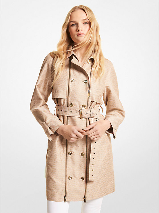 Michael Kors Logo Jacquard Double-Zip Trench Coat Women Jacket KHAKI | USAAHR1389