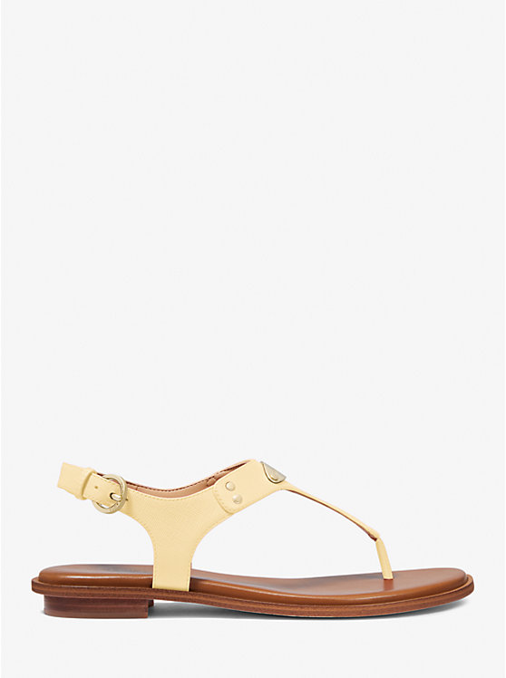 Michael Kors Logo Plate Leather Women Sandals BUTTERCUP | USAUZG1913