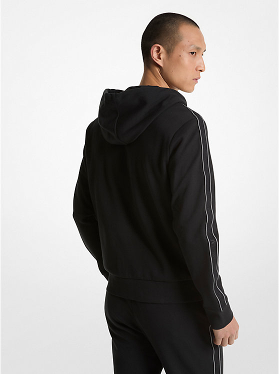 Michael Kors Logo Tape Cotton Blend Zip-Up Men Hoodie BLACK | USAYXG2237