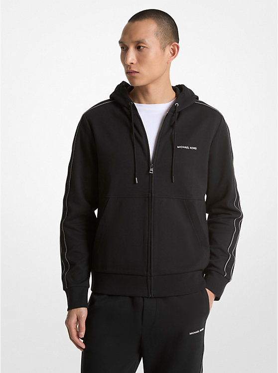 Michael Kors Logo Tape Cotton Blend Zip-Up Men Hoodie BLACK | USAYXG2237