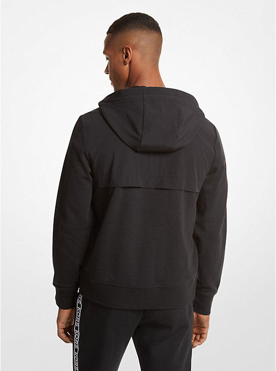 Michael Kors Logo Tape Cotton Blend Zip-Up Men Hoodie BLACK | USAUZH2238