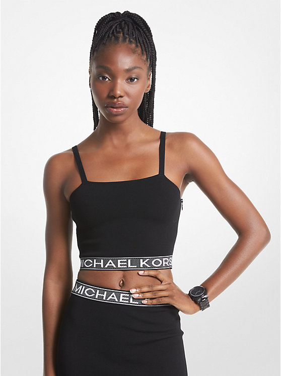 Michael Kors Logo Tape Stretch Knit Women Tank Top BLACK | USANWD1479