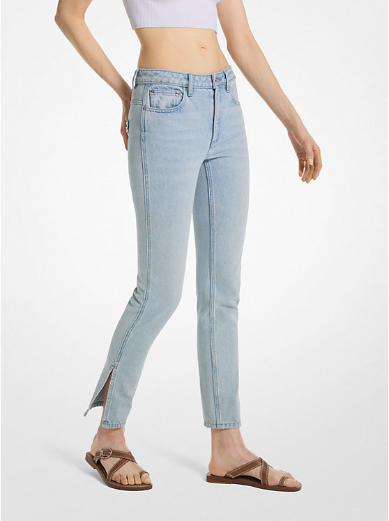 Michael Kors Low-Rise Denim Split-Hem Women Jeans BLUE HAZE WASH | USAXYI1420