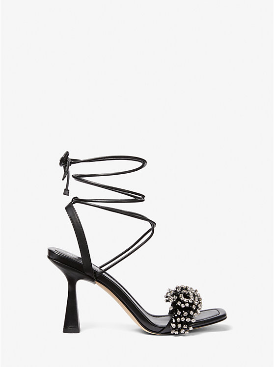 Michael Kors Lucia Embellished Leather Women Sandals BLACK | USARVK1916