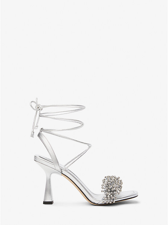 Michael Kors Lucia Embellished Metallic Leather Women Sandals SILVER | USAEBL1917