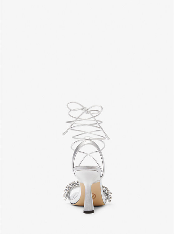 Michael Kors Lucia Embellished Metallic Leather Women Sandals SILVER | USAEBL1917