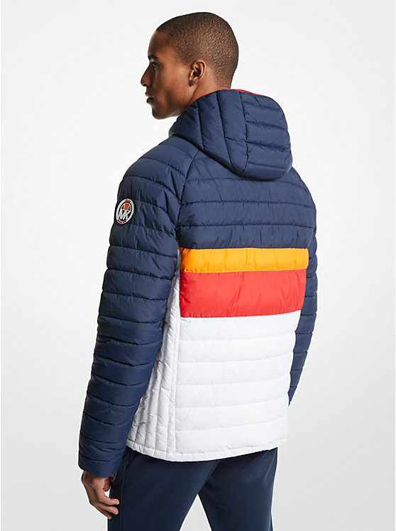 Michael Kors MK x ellesse Breckenridge Color-Blocked Quilted Nylon Puffer Men Jacket DRESS BLUES | USADFB2192