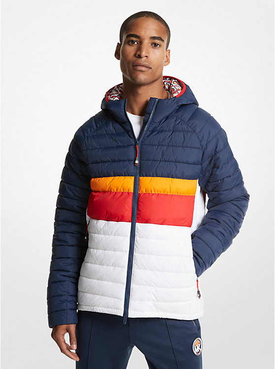 Michael Kors MK x ellesse Breckenridge Color-Blocked Quilted Nylon Puffer Men Jacket DRESS BLUES | USADFB2192