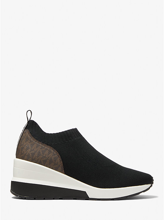 Michael Kors Mabel Stretch Knit and Signature Logo Slip-On Women Trainers BLACK | USAWNL2025