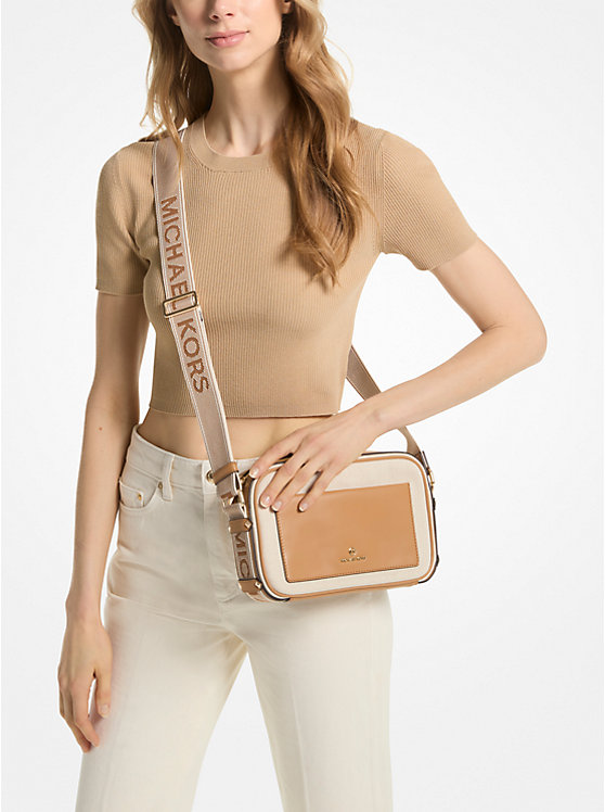 Michael Kors Maeve Large Canvas and Smooth Women Crossbody Bag PALE PEANUT | USANWB1112