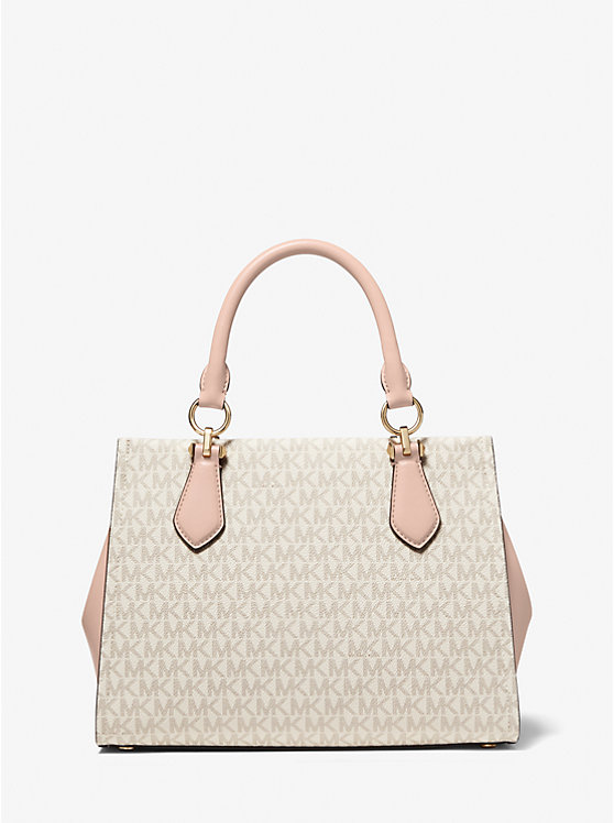 Michael Kors Marilyn Medium Logo Satchel Women Crossbody Bag VANILLA/SOFT PINK | USANWM1115