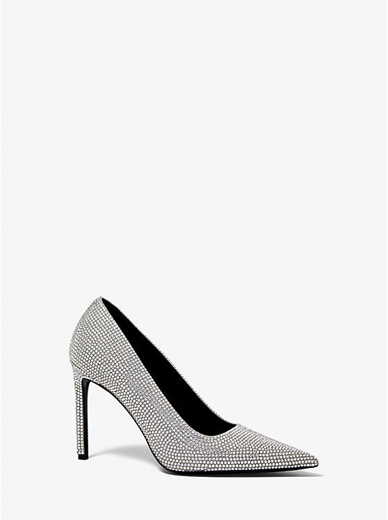 Michael Kors Martine Crystal Embellished Suede Women Pumps PEARL GREY | USAGSD1749