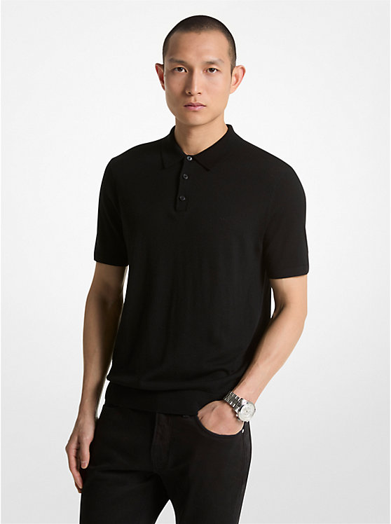 Michael Kors Merino Wool Men Polo Shirt BLACK | USABED2208