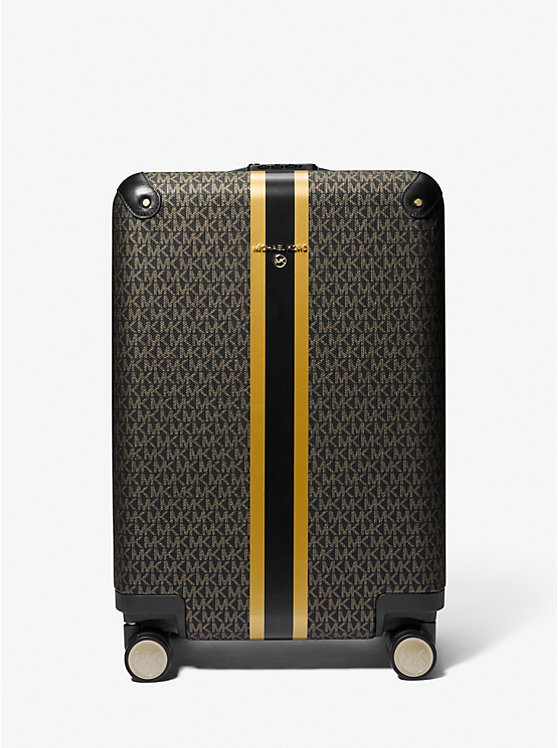 Michael Kors Metallic Logo Stripe Men Suitcases BLACK/GOLD | USAXYU2148