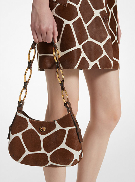 Michael Kors Mini Giraffe Print Calf Hair Hobo Women Shoulder Bag NUTMEG/OPTIC WHITE | USAHAT1228